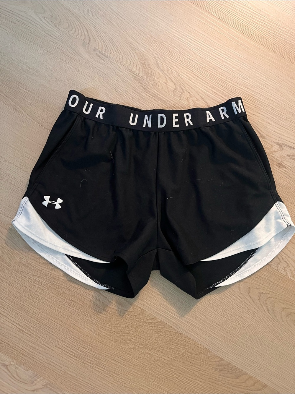 Under Armour Black Athletic Shorts with White Trim